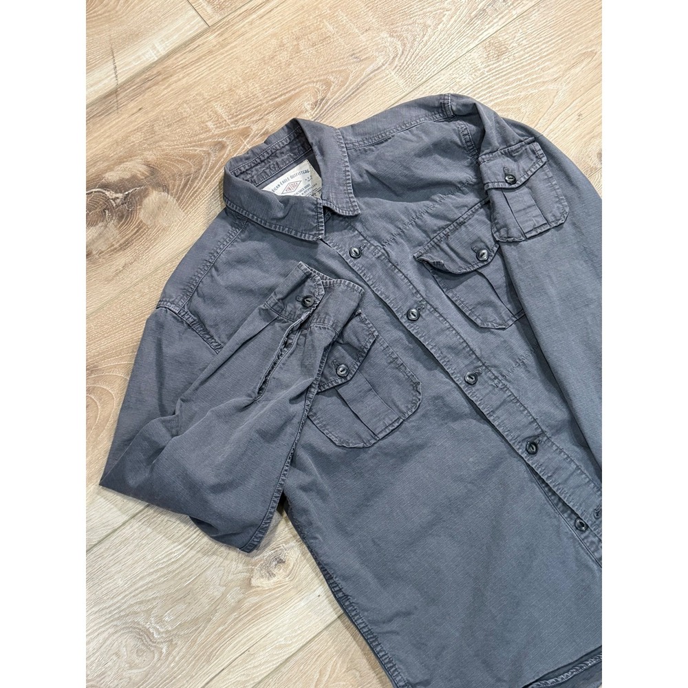 American Eagle Outfitters Mens L/G Button Down Shirt Gray Utility CargoPocket LS